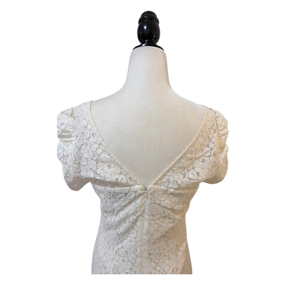 Guess Los Angeles Floral Ivory Lace Mini Dress Size 6 Puff Sleeve Deep V - Picture 7 of 10